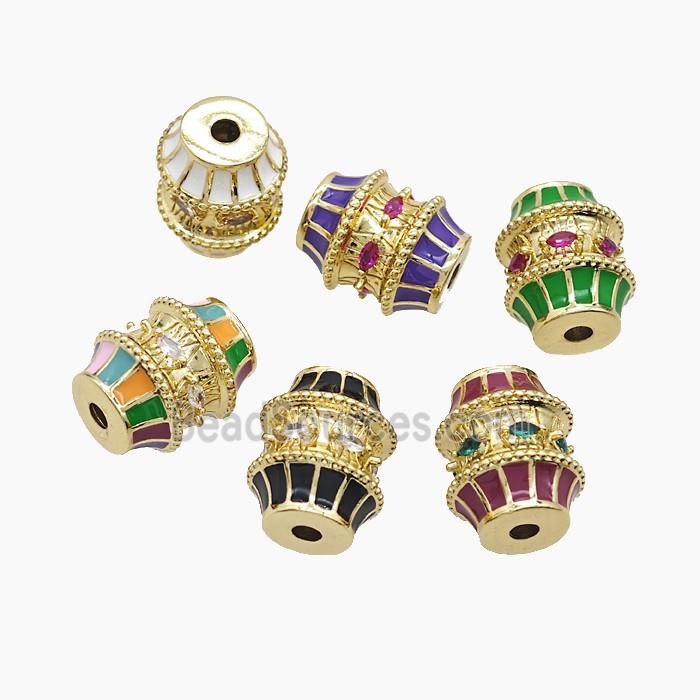 Copper Barrel Beads Pave Zirconia Enamel Gold Plated Mixed