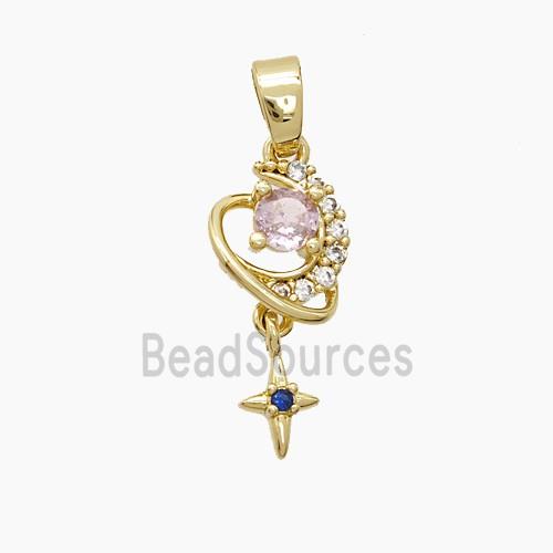 Copper Moon Pendant Pave Zirconia Crystal Glass Star Gold Plated