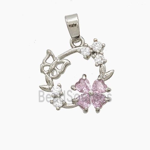 Copper Clover Pendant Pave Zirconia Crystal Glass Butterfly Platinum Plated