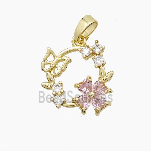 Copper Clover Pendant Pave Zirconia Crystal Glass Butterfly Gold Plated