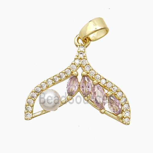 Copper Shark-Tail Pendant Pave Zirconia Crystal Glass Resin Gold Plated