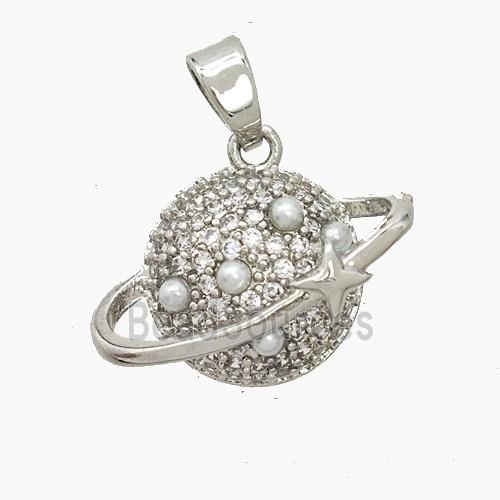 Copper Planet Pendant Pave Zirconia Resin Platinum Plated