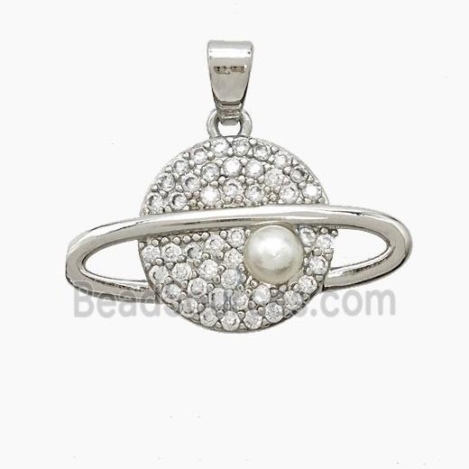 Copper Planet Pendant Pave Zirconia Resin Platinum Plated