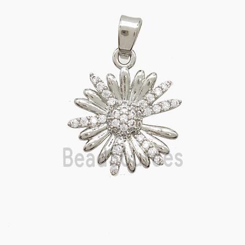 Copper Sunflower Pendant Pave Zirconia Platinum Plated