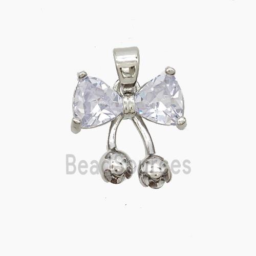 Copper Bowknot Pendant Pave Crystal Glass Platinum Plated
