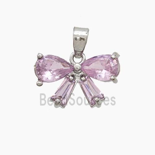 Copper Bowknot Pendant Pave Crystal Glass Platinum Plated
