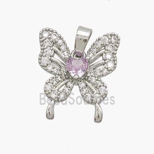 Copper Butterfly Pendant Pave Zirconia Crystal Glass Platinum Plated