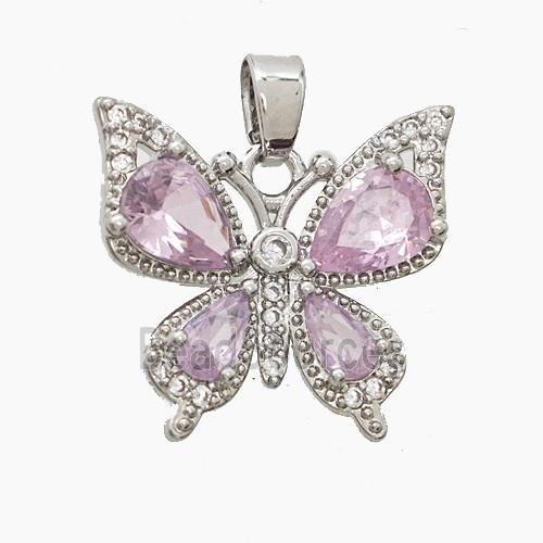 Copper Butterfly Pendant Pave Zirconia Crystal Glass Platinum Plated
