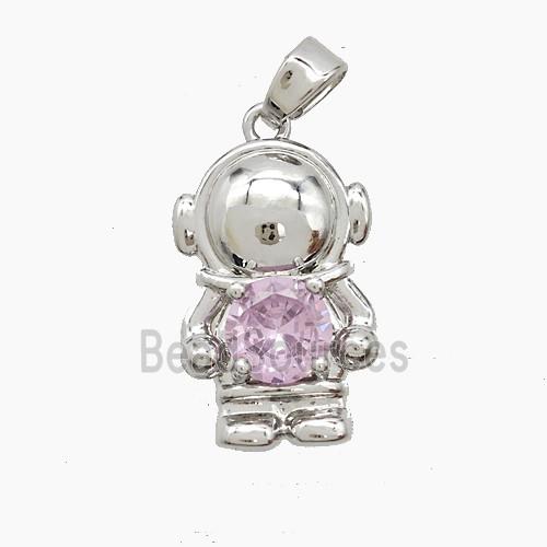 Copper Astronaut Pendant Pave Crystal Glass Platinum Plated
