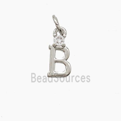 Copper Letter-B Pendant Pave Zirconia Platinum Plated