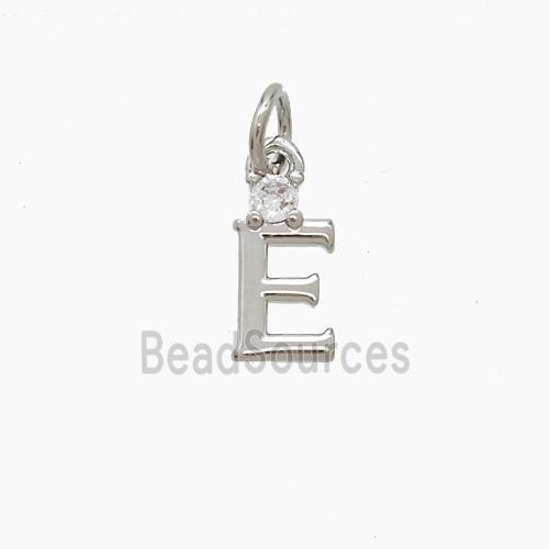 Copper Letter-E Pendant Pave Zirconia Platinum Plated