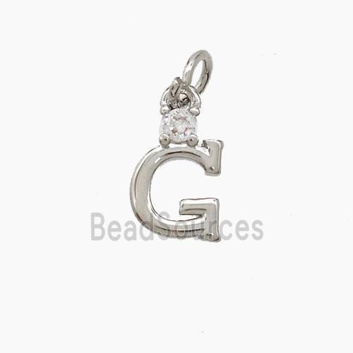 Copper Letter-G Pendant Pave Zirconia Platinum Plated
