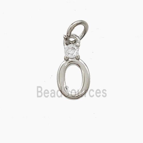 Copper Letter-O Pendant Pave Zirconia Platinum Plated