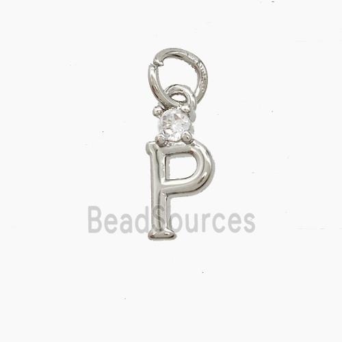 Copper Letter-P Pendant Pave Zirconia Platinum Plated