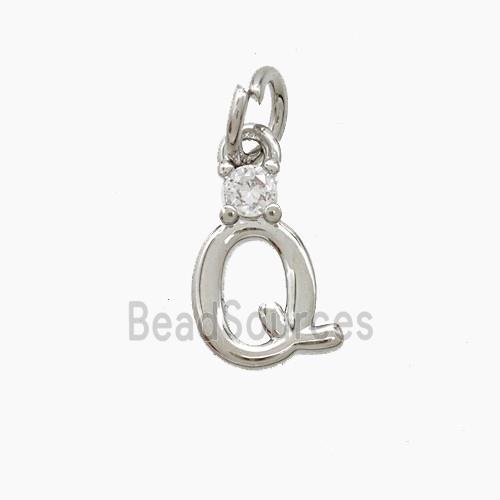 Copper Letter-Q Pendant Pave Zirconia Platinum Plated