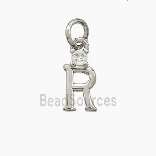 Copper Letter-R Pendant Pave Zirconia Platinum Plated
