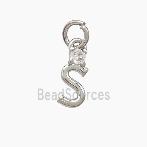 Copper Letter-S Pendant Pave Zirconia Platinum Plated