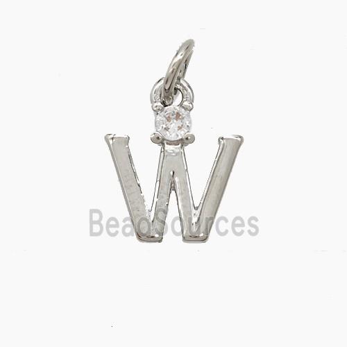 Copper Letter-W Pendant Pave Zirconia Platinum Plated