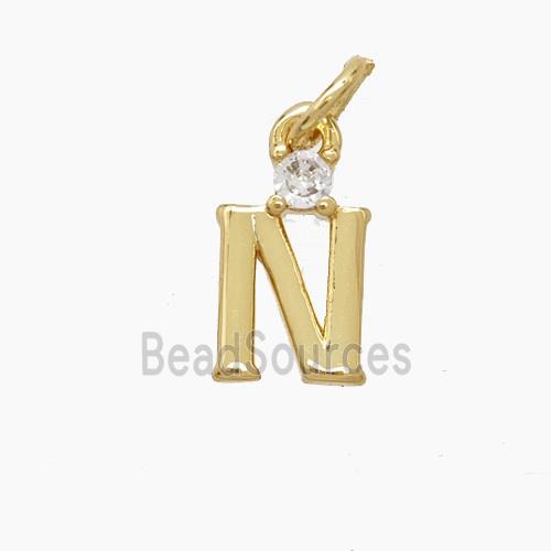 Copper Letter-N Pendant Pave Zirconia Gold Plated