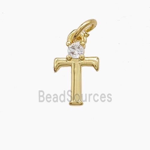 Copper Letter-T Pendant Pave Zirconia Gold Plated