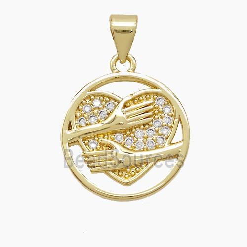 Copper Heart Pendant Pave Zirconia Love Hug Hands Gold Plated