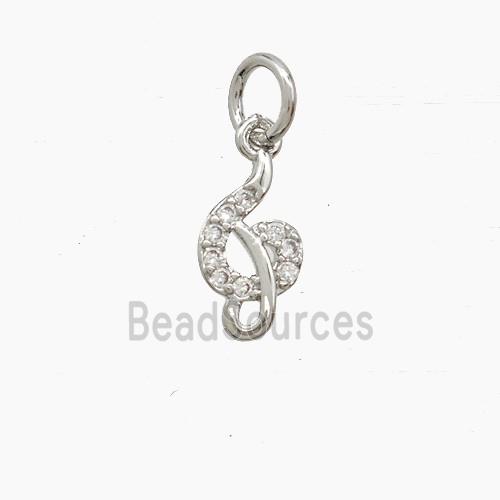 Copper Hook Pendant Pave Zirconia Platinum Plated