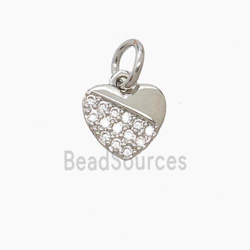 Copper Heart Pendant Pave Zirconia Platinum Plated