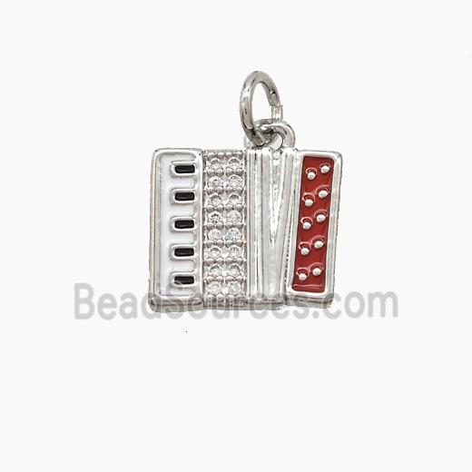 Copper Piano Pendant Pave Zirconia Red Enamel Musical Platinum Plated