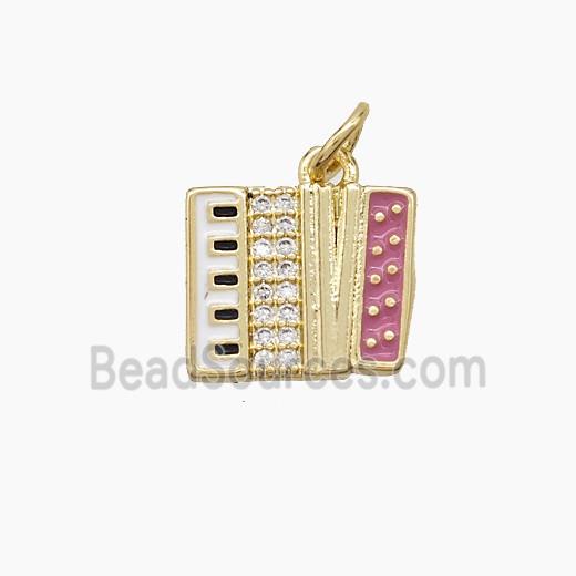 Copper Piano Pendant Pave Zirconia Pink Enamel Musical Gold Plated