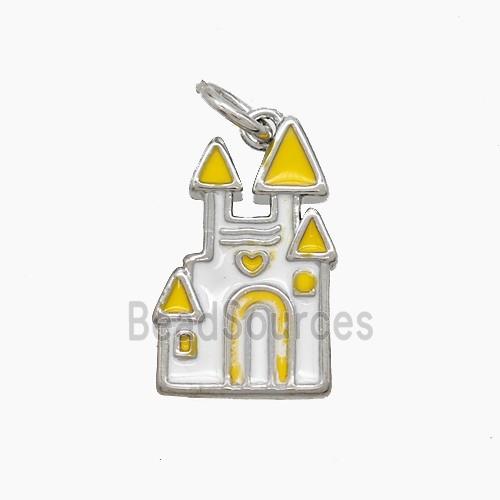 Halloween Castle Charms Copper Pendant White Yellow Enamel Platinum Plated