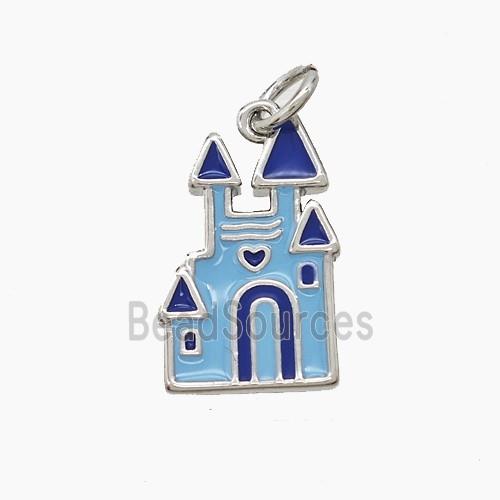 Halloween Castle Charms Copper Pendant Blue Enamel Platinum Plated