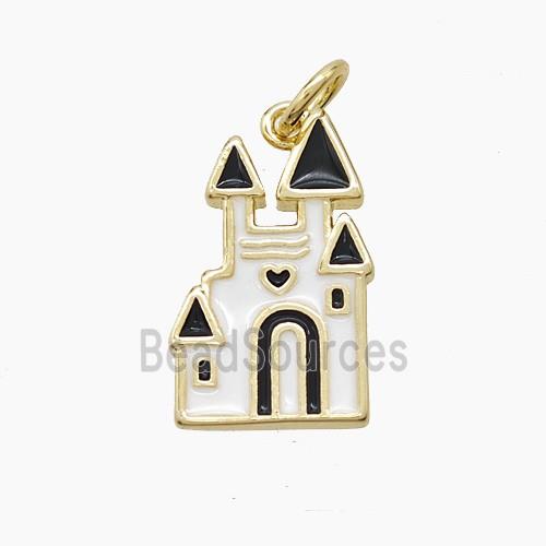 Halloween Castle Charms Copper Pendant White Black Enamel Gold Plated