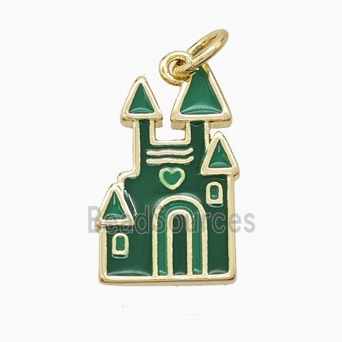 Halloween Castle Charms Copper Pendant Green Enamel Gold Plated
