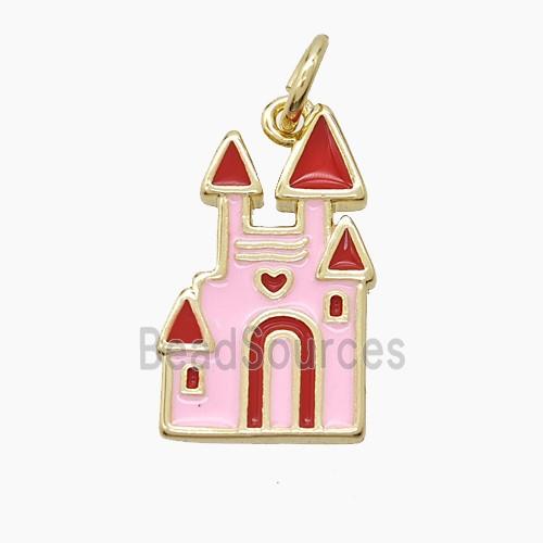 Halloween Castle Charms Copper Pendant Pink Red Enamel Gold Plated