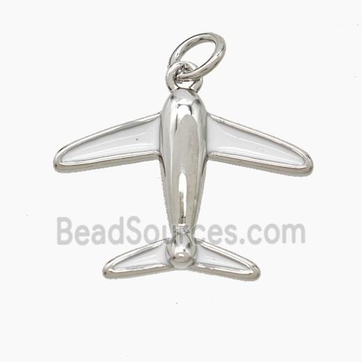 Copper Airplane Pendant White Enamel Platinum Plated