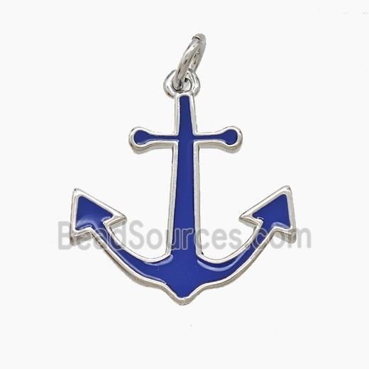 Copper Anchor Pendant Royalblue Enamel Platinum Plated