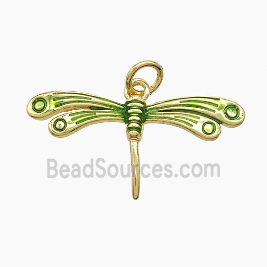 Copper Dragonfly Pendant Green Painted Gold Plated
