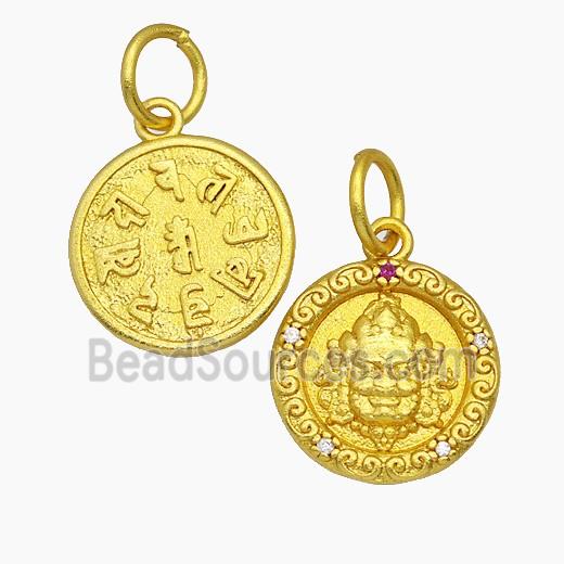 Tibetan Style Copper Amulet Pendant Pave Zirconia Buddha Gold Plated