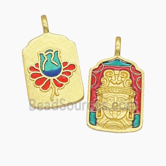 Tibetan Style Copper Buddha Pendant Amulet Painted Gold Plated
