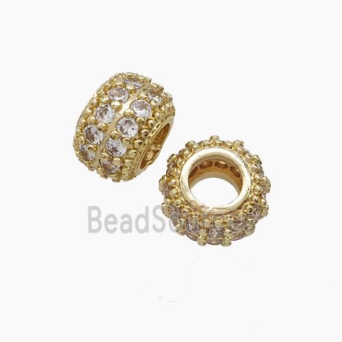 Copper Rondelle Beads Pave Zirconia Gold Plated