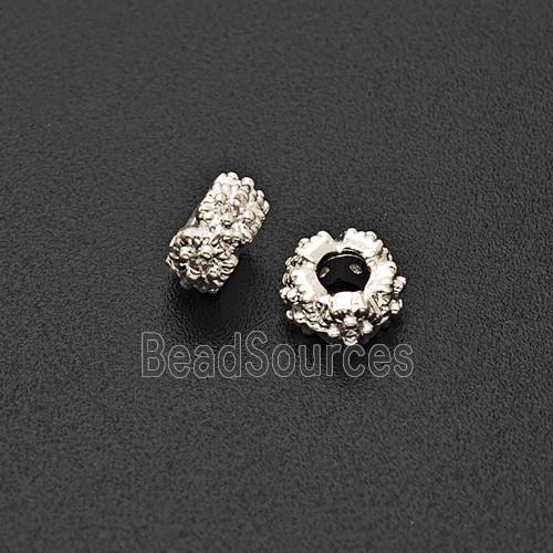 Copper Rondelle Beads Pave Zirconia Shiny Silver