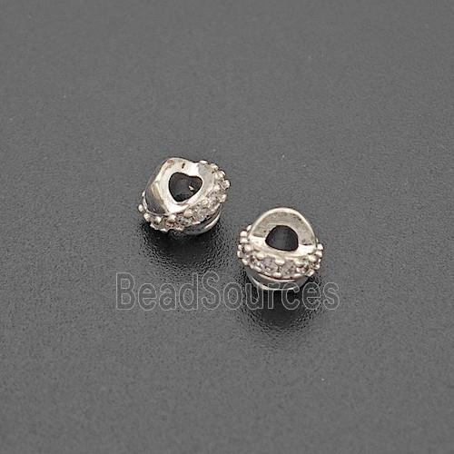 Copper Circle Beads Pave Zirconia Shiny Silver