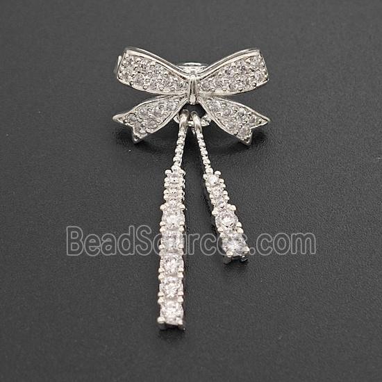 Copper Bowknot Pendant Pave Zirconia Shiny Silver
