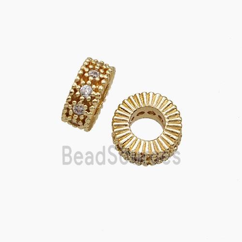Copper Heishi Beads Pave Zirconia Large Hole Gold Plated