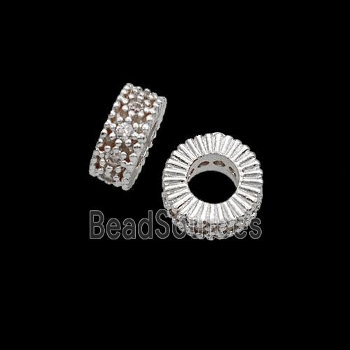 Copper Heishi Beads Pave Zirconia Large Hole Shiny Silver