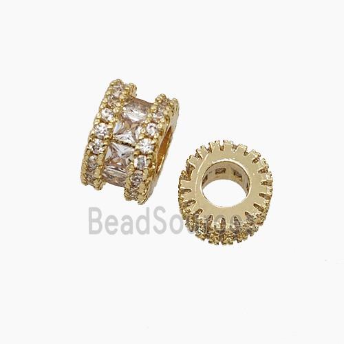 Copper Tube Beads Pave Zirconia Large Hole Gold Plated