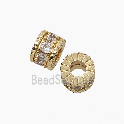 Copper Tube Beads Pave Zirconia Large Hole Gold Plated