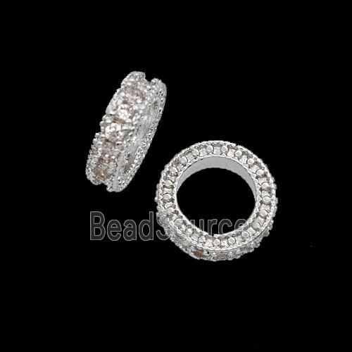 Copper Circle Beads Pave Zirconia Shiny Silver