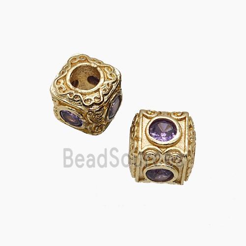 Copper Cube Beads Pave Zirconia Large Hole Gold Plated