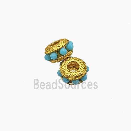 Copper Rondelle Beads Pave Resin Gold Plated
